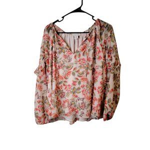 Adrienne Vittadini Medium Women's Top Floral Ruffle Lined Peasant Boho